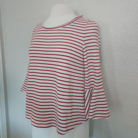Deletta Red & White Striped Blouse with Bell Sleeves Size S - Picture 6 of 11